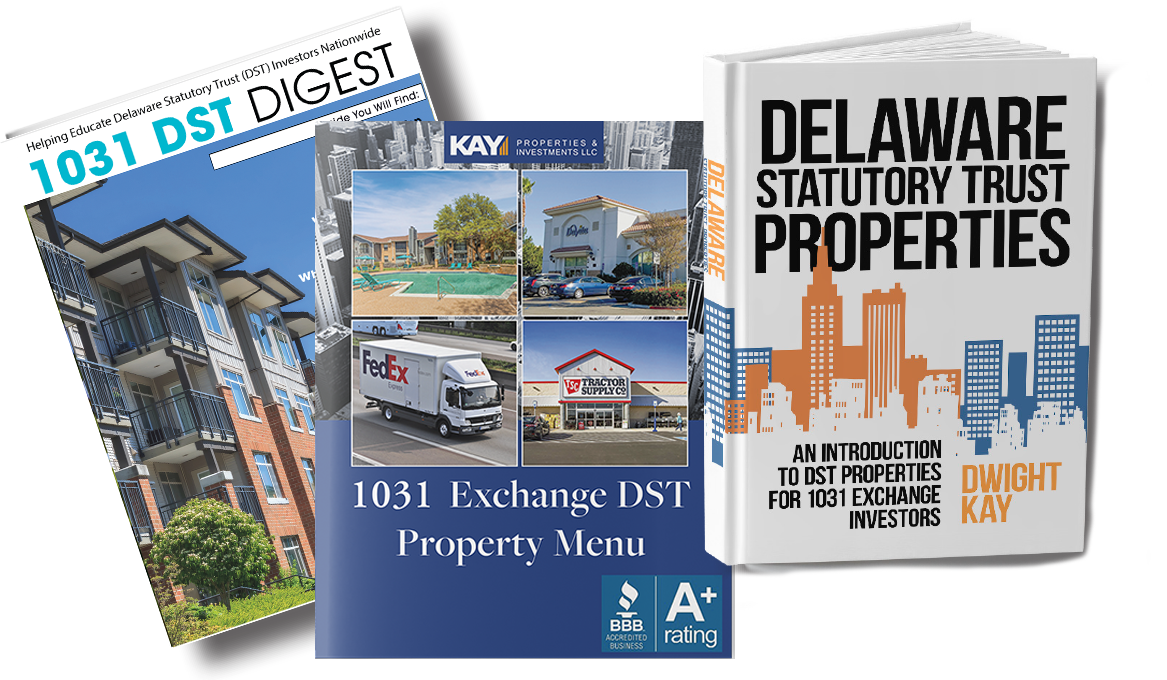 Image of DST Book, DST 1031 Digest magazine, and DST 1031 property listings magazine covers